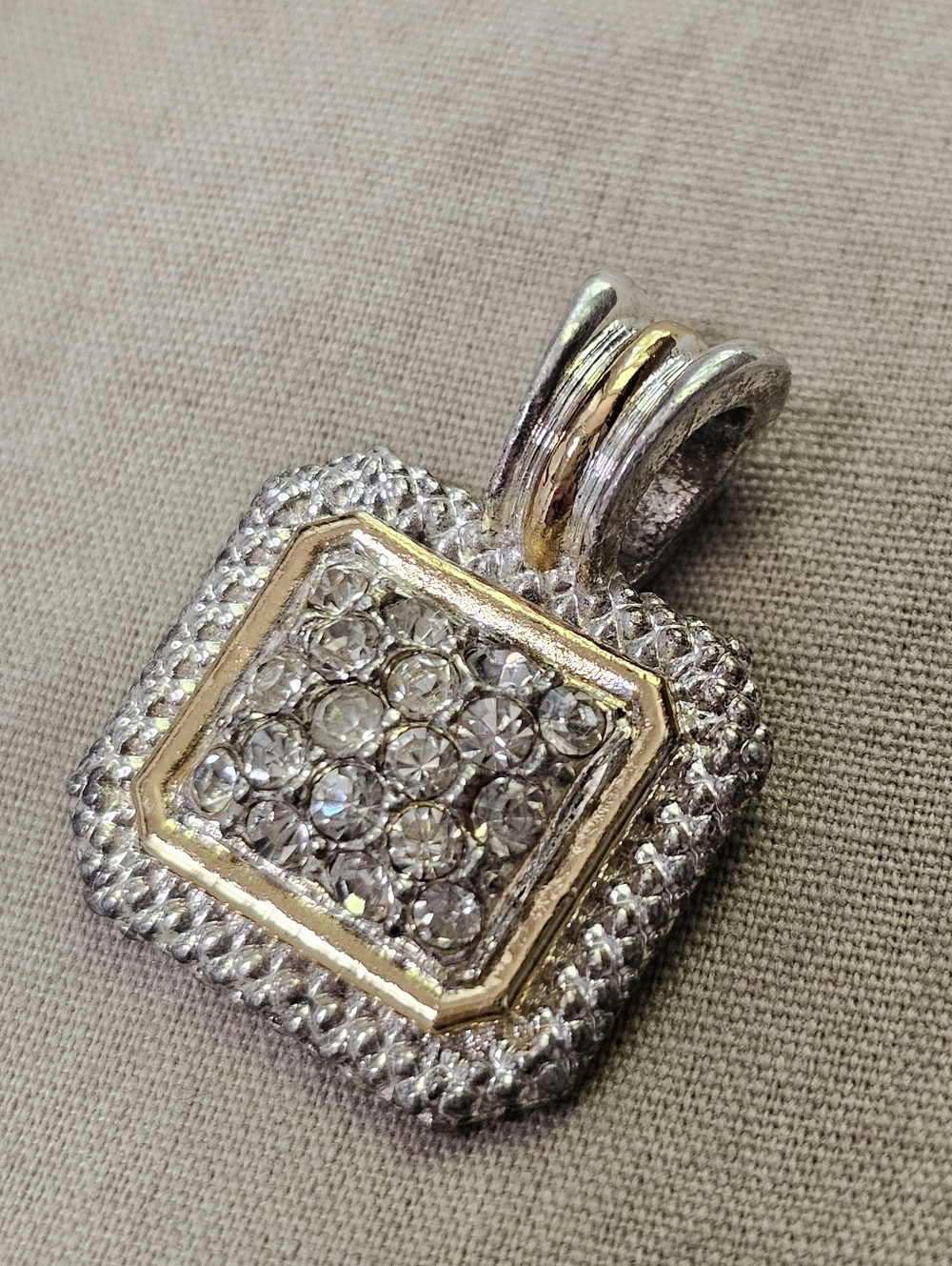 Avon Vintage Square CZ Charm - Gold-tone And Silver-tone